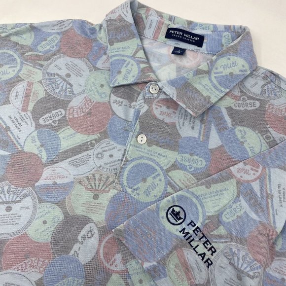 Peter Millar Crown Crafted Men's‎ L Tour Logo Multicolor Short Sleeve Golf Polo